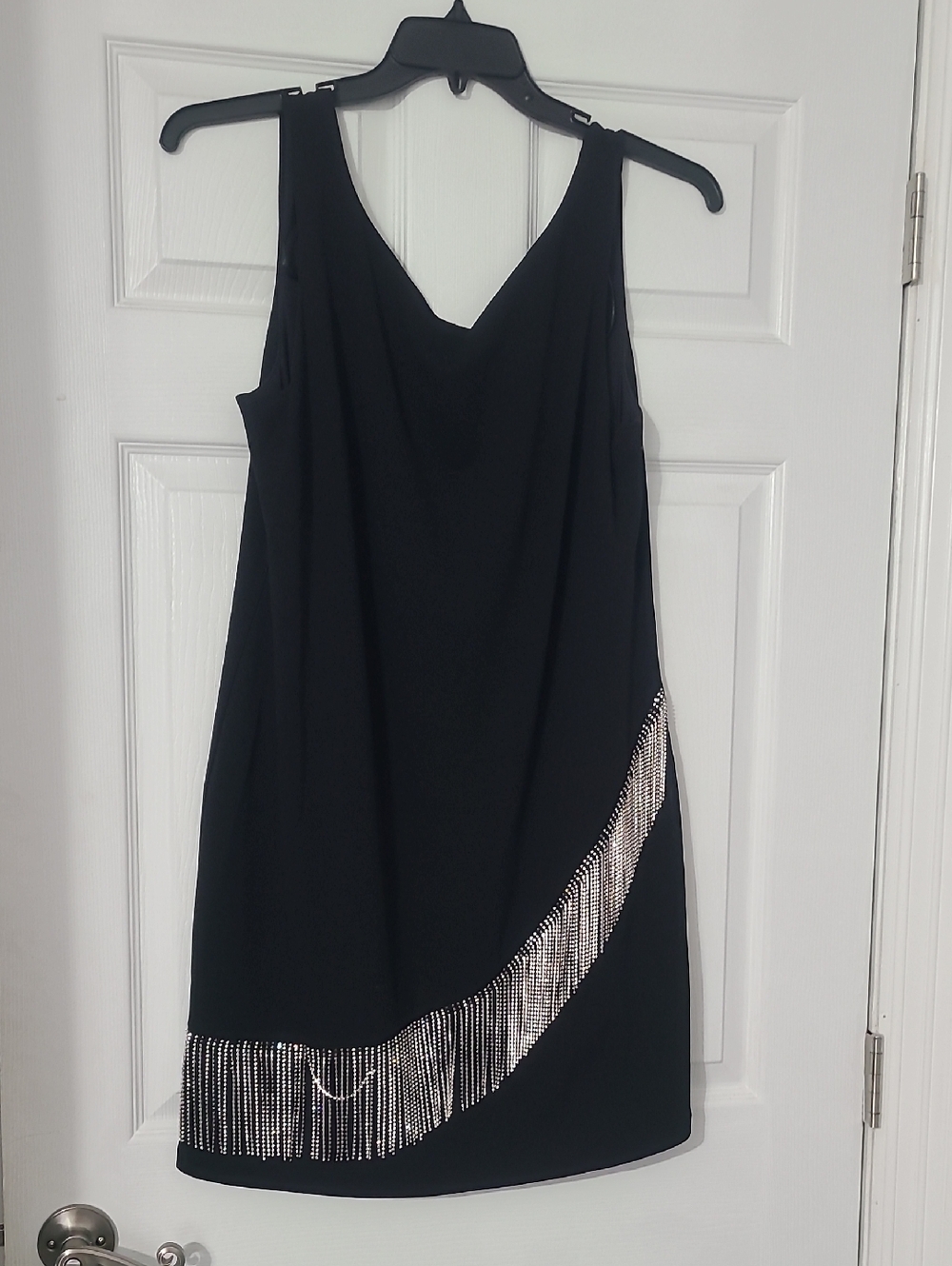 Eliza J Black Mini Dress with Silver Fringe Sweep